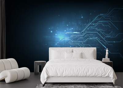 Concept of Circuit board electronic design on dark blue color background.High tech circuit board connection system concept.Vector illustration. Wall mural