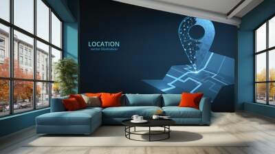 Gps technology background.Vector pin icon Gps on dark blue background.Travel way concept. Find trip, Geo pinpoint. Location navigator vector illustration.	 Wall mural