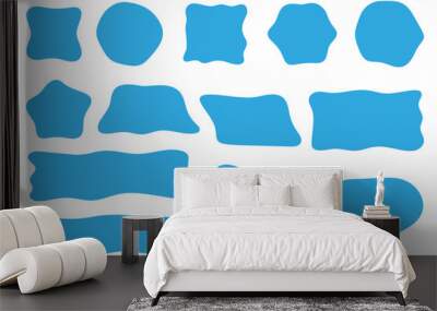 Abstract liquid shapes. Organic flat blobs. Irregular blue fluid bubbles. Random wavy spots and curvy elements. Amoeba rectangle box set. Wall mural