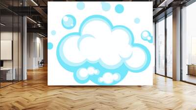 Cartoon soap foam with bubbles. Light blue suds of bath, shampoo, shaving, mousse. Wall mural