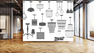 classic and modern chandelier set. lamps silhouette. vector illustration Wall mural