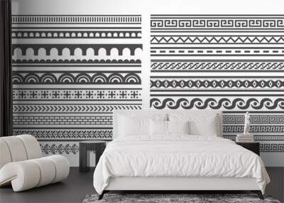 Greek style seamless frames. Geometric border set. Vector ornament pattern. Mediterranean decor elements. Wall mural