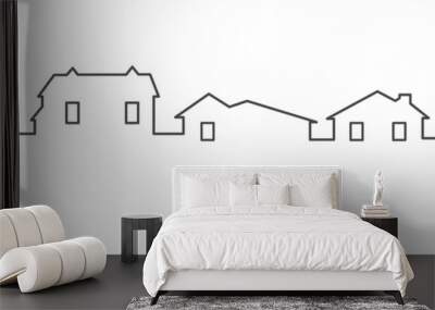 Neighbourhood houses outline panoramic landscape. Continuous one line buildings drawing silhouette. Minimalistic vector illustration. Wall mural