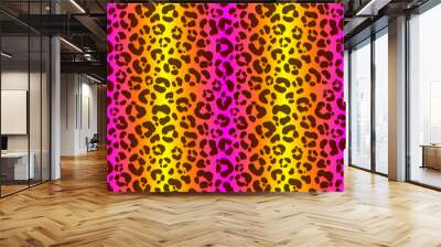 Neon leopard seamless pattern. Bright colored spotted background. Vector rainbow animal print. Wall mural