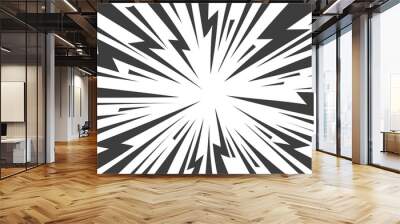 Speed lines in frame for manga comics book. Radial motion background with flash and lightning. Monochrome explosion and flash glow. Vector concentric textured illustration Wall mural