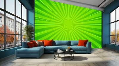 Starburst cartoon comic background. Pop art pattern with radial rays effect. Vector sun light green wallpaper with halftone. Abstract anime explosion. Vintage manga backdrop Wall mural