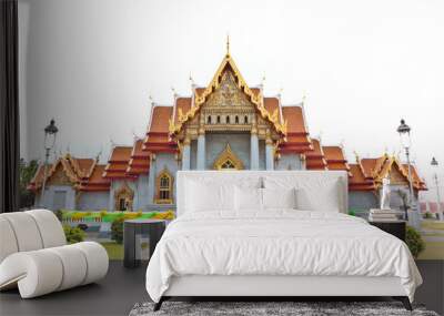 Thailand Beautiful temple-Wat Benjamaborphit) isolated on white Wall mural