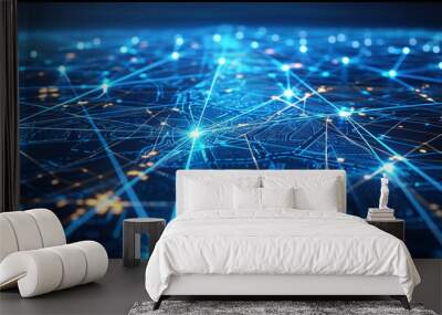 Midnight blue lines represent dynamic logistics connections. Wall mural