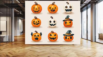 Simple and cute Halloween emoji icons with monster and pumpkin themes. Wall mural