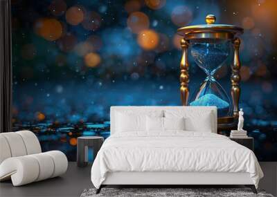 A gold and blue hourglass with a blue sand inside Wall mural