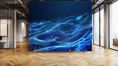 Abstract blue glowing lines of data and information Wall mural