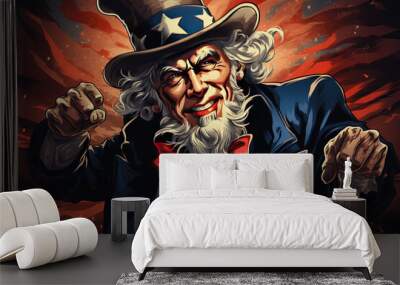 Action pose of Uncle Sam getting ready to fight for freedom Wall mural