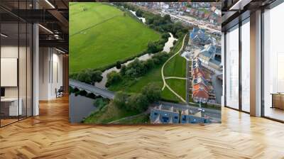 aerial view of new build housing under construction in Wimborne, Dorset, UK Wall mural