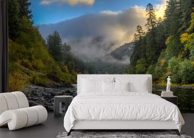 Crisp fall morning on the Rogue River in Oregon. Wall mural