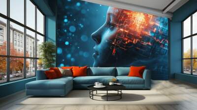 Artificial intelligence AI human brain power electirc energy ideas thinking concept Wall mural