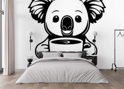 Cartoon vector illustration of a koala holding a coffee mug, cute fun animal with a cup design element Wall mural