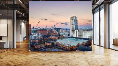 Bridgewater Place and Leeds City Centre aerial view at sunset. Yorkshire Northern England United Kingdom.  Wall mural