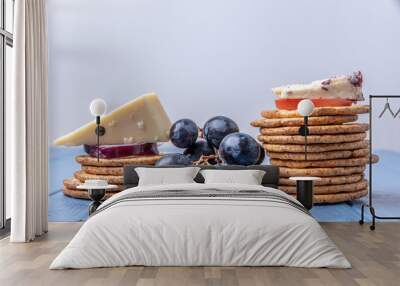 Crackers in a stack topped with cheese Wall mural