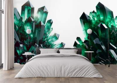 Set of two green Emerald crystals on transparent background Wall mural