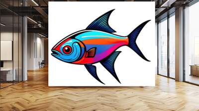 Illustration of a neon tetra fish, aquarium pet fish graphic element Wall mural