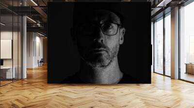 male portrait black and white glasses neutral look Wall mural