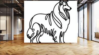 Rough collie dog line art vector illustration, one continuous line drawing dog design element  Wall mural