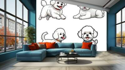 Set of bichon frise illustration collection set, cute dog breed element design bundle Wall mural