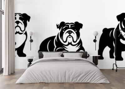 Set of english bulldog vector silhouette illustration collection set, dog breed clip art design element bundle  Wall mural