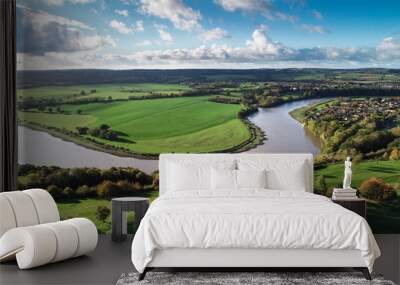 Drone shot of Bristol countryside and the River Severn wending its way through Wall mural