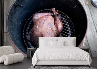 Smoked turkey resting on smoker grill Wall mural