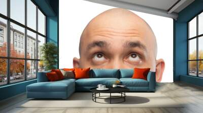 Image of bald man looking up, half head Wall mural