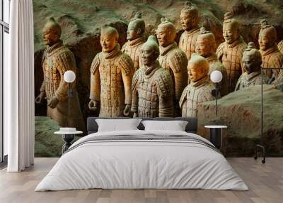 Terracotta army in Xi'An, China; row of warriors Wall mural