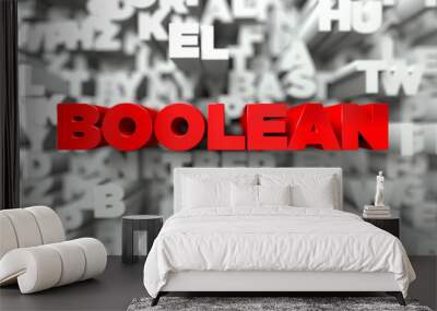 BOOLEAN -  Red text on typography background - 3D rendered royalty free stock image. This image can be used for an online website banner ad or a print postcard. Wall mural