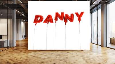 DANNY - word made from red foil balloons - 3D rendered.  Can be used for an online banner ad or a print postcard. Wall mural