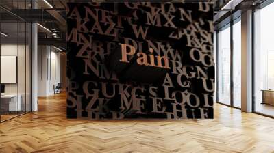 Pain - Wooden 3D rendered letters/message.  Can be used for an online banner ad or a print postcard. Wall mural