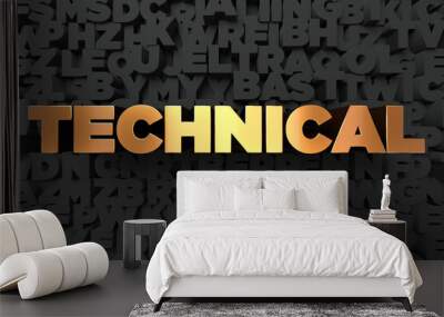 Technical - Gold text on black background - 3D rendered royalty free stock picture. This image can be used for an online website banner ad or a print postcard. Wall mural