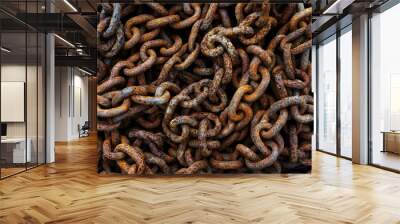 Closeup of a bunch of rusty chains Wall mural