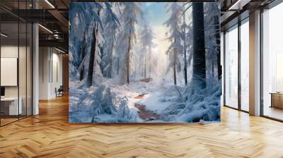 winter forest in the morning generative ai Wall mural