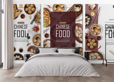 Set of templates posters design for restaurant, banner, card, flyer, menu, brochure. Vector illustration of Chinese food and copy-space on vertical A4 posters. Wall mural