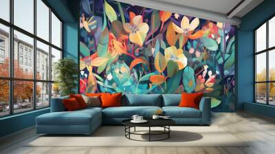 abstract painting of plants and leaves - floral design- generative AI Wall mural