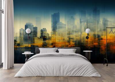 colored abstract city skyline - modern digital painting - generative AI Wall mural