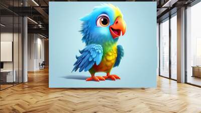 Colorful parrot, cartoon illustration - generative AI, AI generated Wall mural