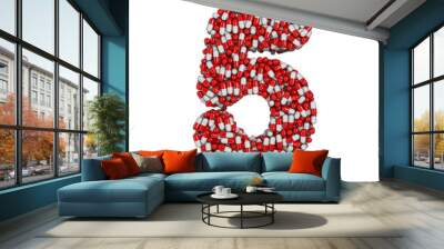 pills number 5 - 3d pharmaceutical digit - therapy, laboratory or healthcare concept Wall mural