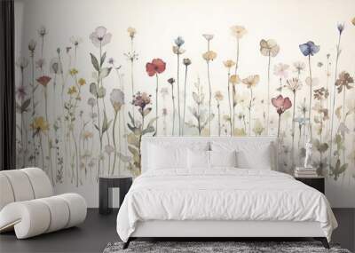 Wild flowers - bontanical watercolor painting - generative AI Wall mural