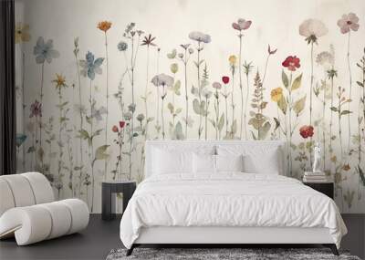 Wild flowers - watercolor painting - generative AI Wall mural