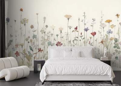 Wild flowers - watercolor painting - generative AI Wall mural