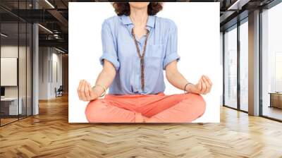 Beautiful woman doing different expressions in different sets of clothes: yoga Wall mural