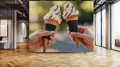 Warm and Cozy Ice Cream Moment: Textured Swirls and Creamy Vanilla in Natural Daylight Wall mural