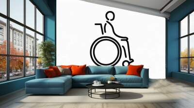 A black line drawing on a white background, depicting someone disabled injured in a wheelchair Wall mural