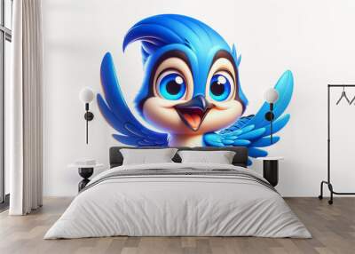 A cartoon character blue jay bird on a white background wallpaper Wall mural